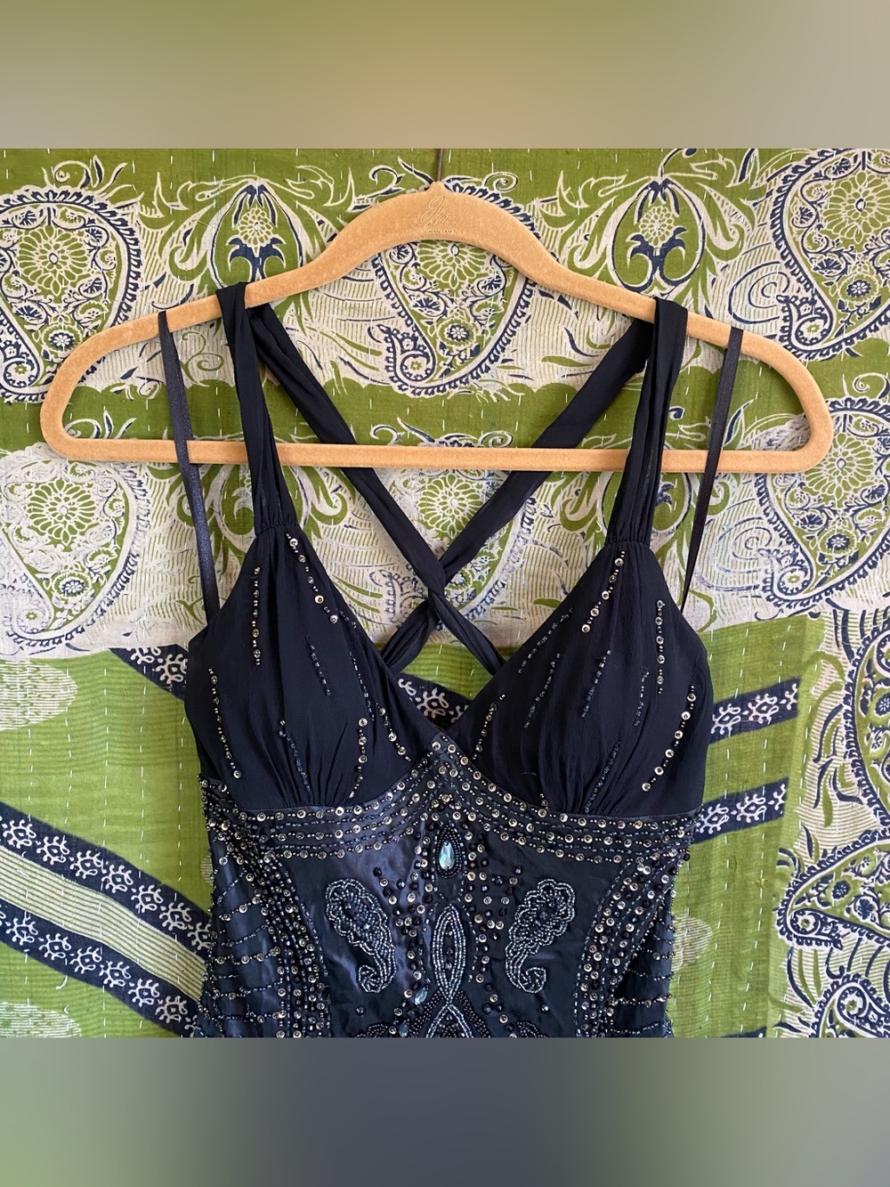 RARE Y2K Sue Wong Nocturne Black Old Hollywood Whimsigoth Silk Beaded Gown 6 - Picture 5 of 16